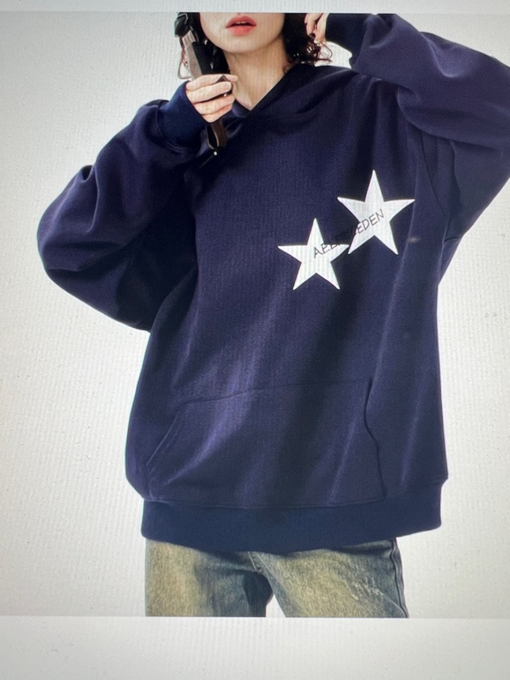 Aelfric Eden Navy Blue Hoodie with White Star Graphic - Picture 10 of 10